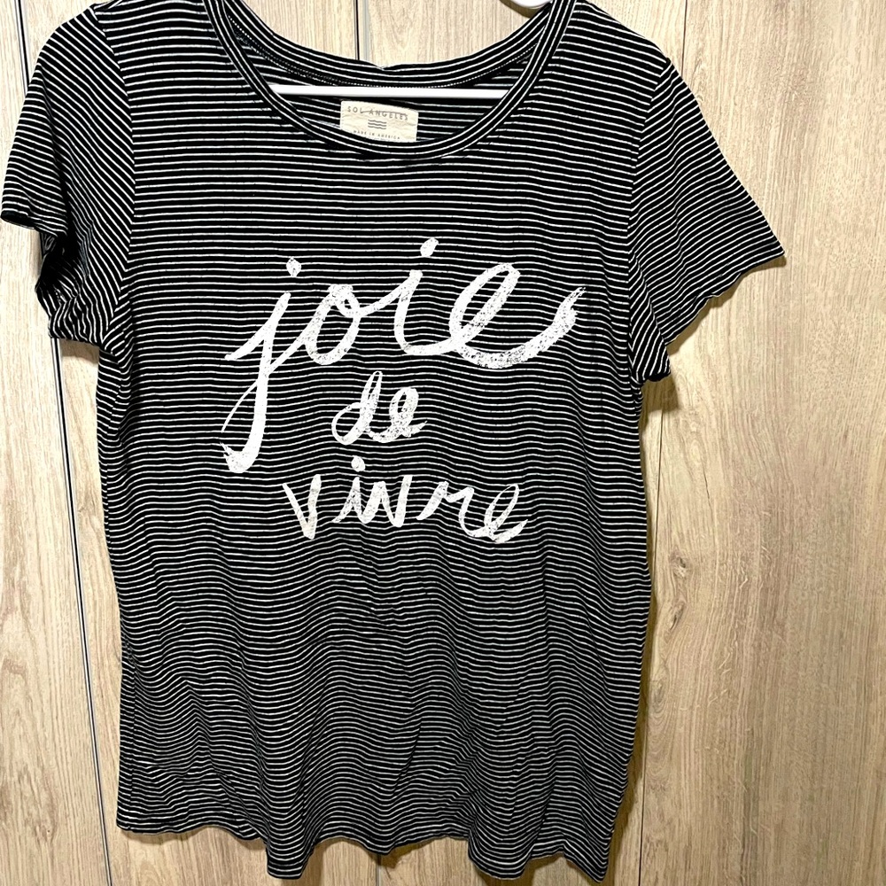 Anthropoligie Sol Angeles Graphic Casual Tee "Joie De Vivre" Black & White L